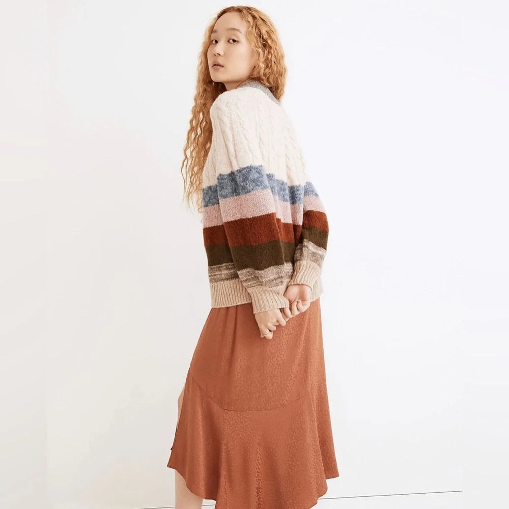 ✨SOLD✨ MADEWELL Deacon Cableknit Mockneck Sweater in Stripe - Size L NWT - Picture 3 of 16